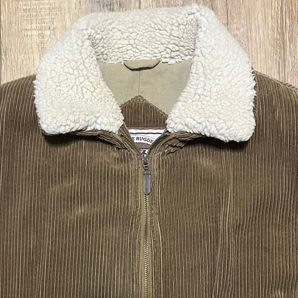 VTG IZZI Brown Corduroy Sherpa Lined Barn Coat Jacket Size Small Work Rugged - Picture 4 of 9